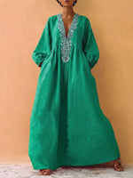 Boho Artistic Print Cotton-linen Maxi Dress