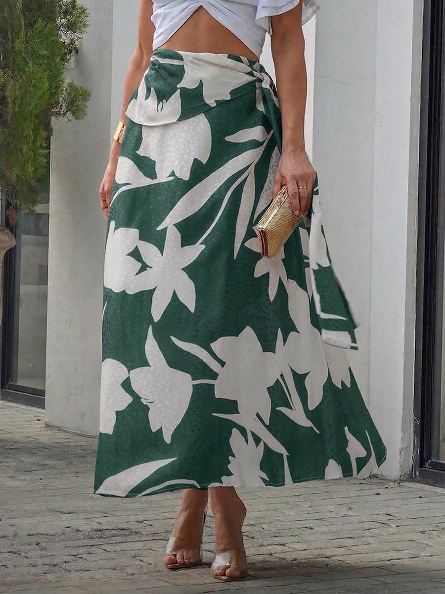 Women's Abstract Print Casual Loose Tie-waist Skirt