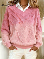 Women's Fashion Gradient V-neck Tassel Sweater