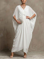 Women's Elegant V-neck Batwing Sleeve Loose-fit Dress