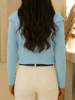 Women's Solid-color V-neck Long-sleeve Loose-fit Cotton Casual Top