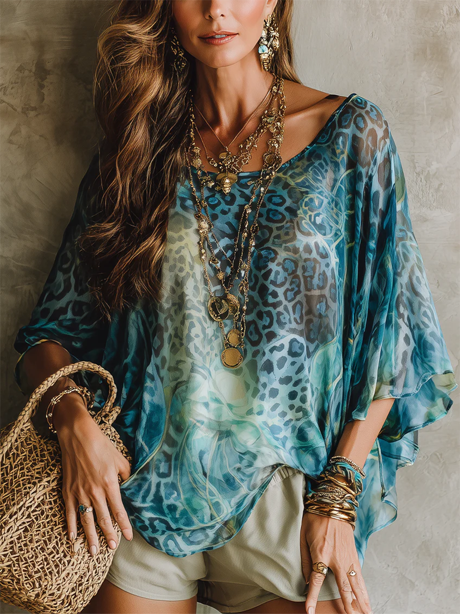 Sexy Artistic Leopard Print Chiffon Top