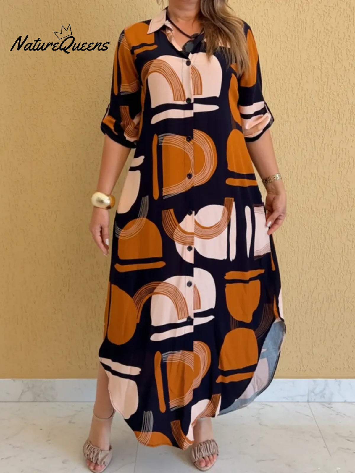 Artistic Color-block Printed Shirt Dress