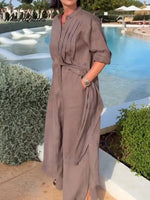 Women's Comfortable Linen And Cotton Extra-long Shirt And Pants Two-piece Set