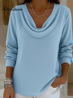Cozy Cowl Collar Solid Color Stretch Sweater Top