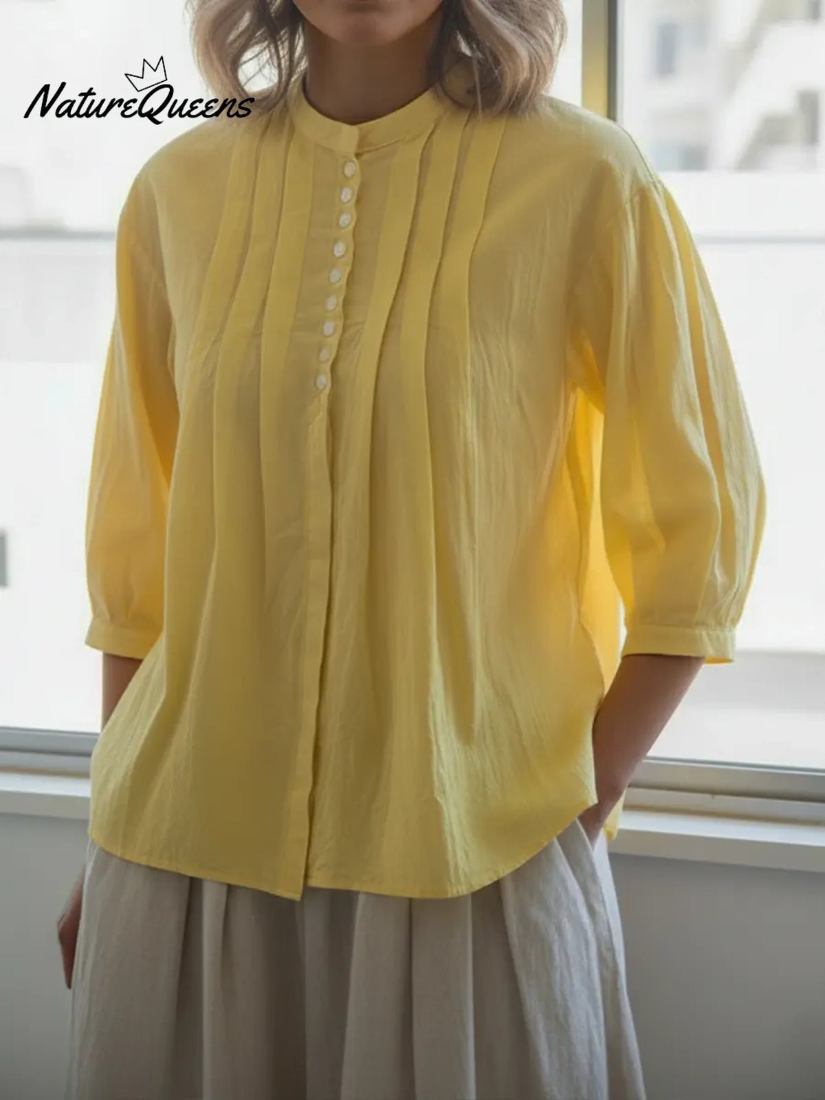 Women's Linen And Cotton Pleated Shirt