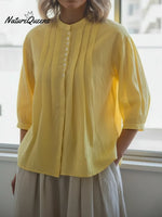 Women's Linen And Cotton Pleated Shirt