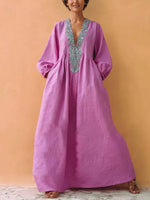 Boho Artistic Print Cotton-linen Maxi Dress