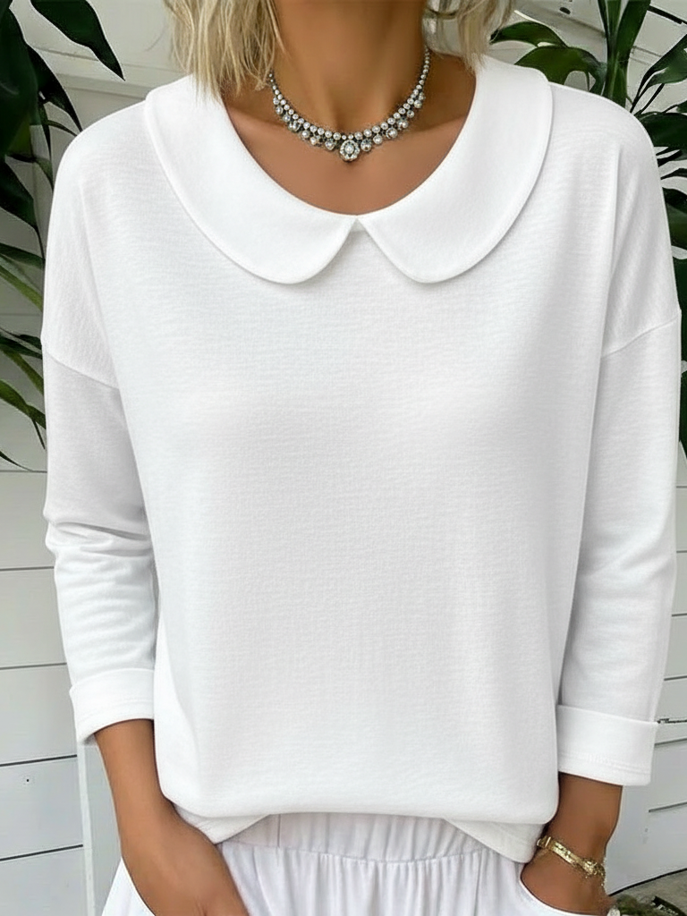 Cozy Vintage Peter Pan Collar Cotton Sweatshirt Top