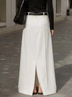 Women's Solid-color High-waisted Casual Loose Cotton Maxi Skirt