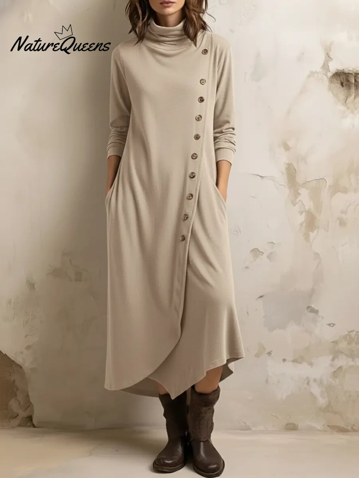 Women's Casual Asymmetrical Hem Button Cotton Dress