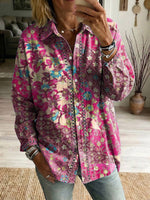 Floral Flowers Art Patterns Casual Patchwork Openwork Webbing Linen And Cotton Shirt