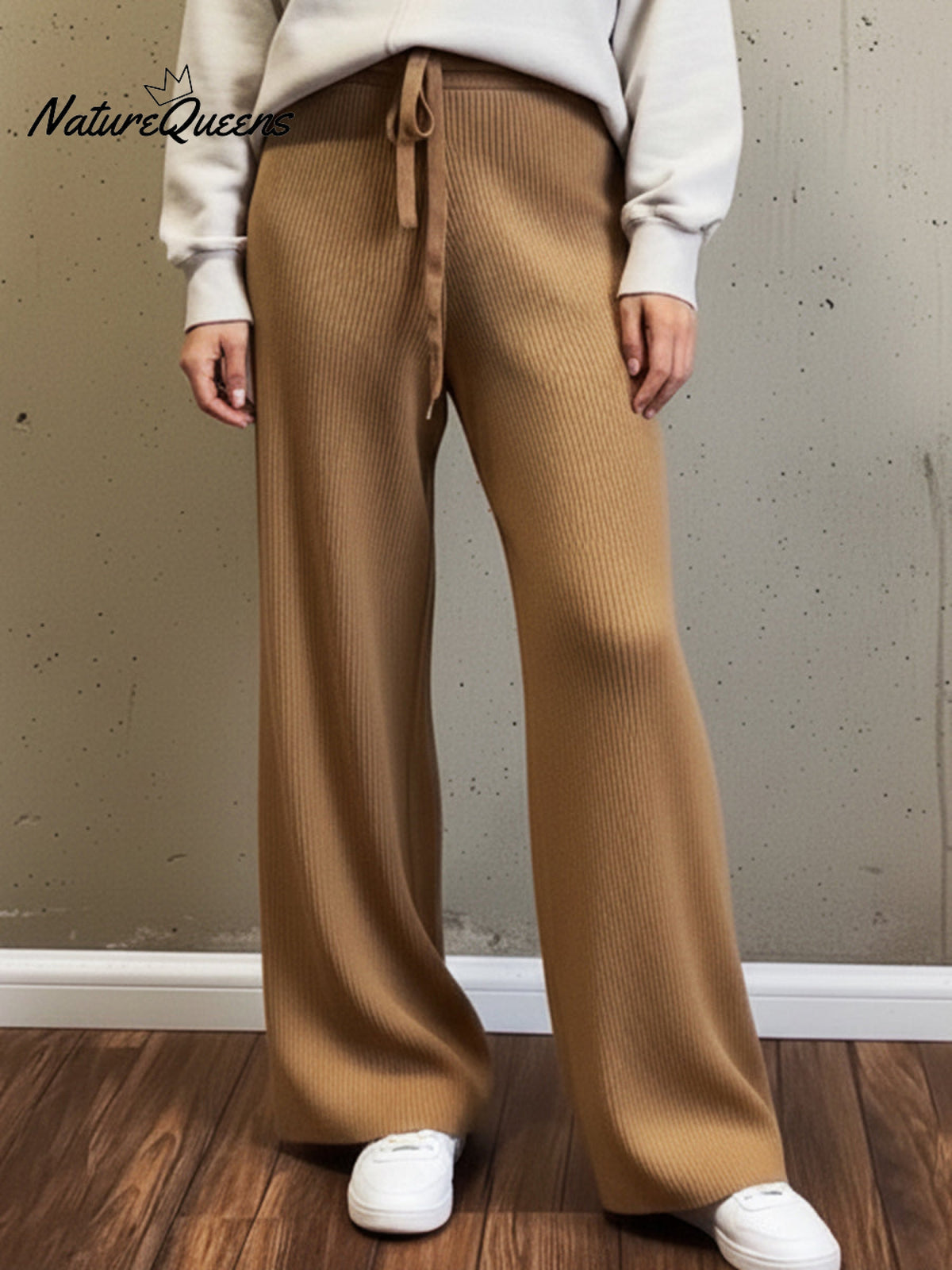 Casual Soft Solid Color Knit Straight-leg Pants