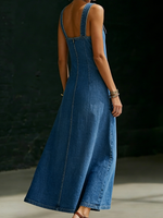 Casual Button-up Shoulder Straps Denim Dress