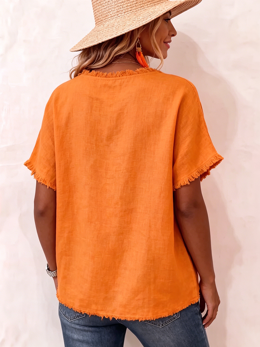 Vintage Boho Casual Cotton-linen Shirt With Tassel Trim