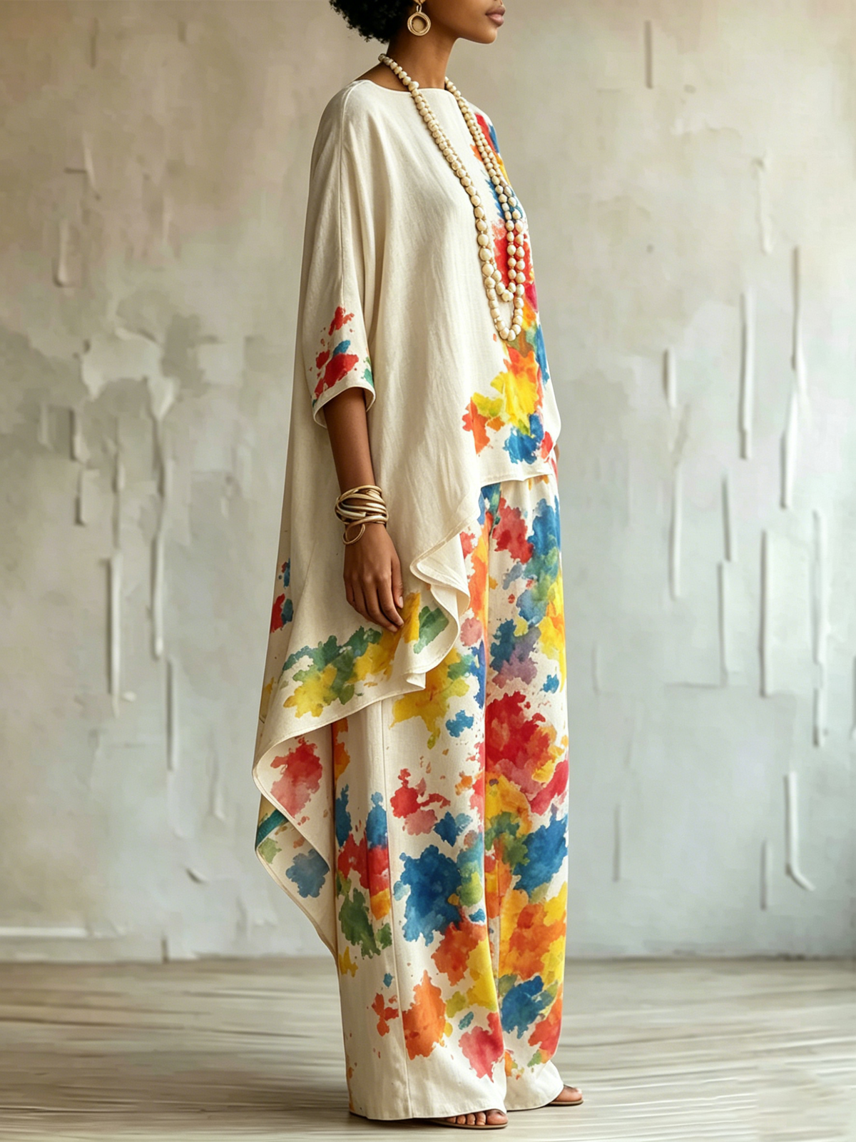 Elegant & Artistic Colorful Graffiti Ink-splatter Print Two-piece Set
