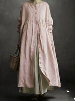 Women's Solid Color Art Casual Long Sleeve Cotton Linen Dress
