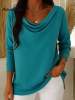 Elegant Draped Collar Solid Color Top