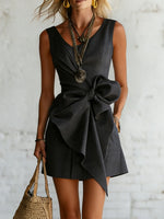 Women's Bowknot Decoration Solid-color Sleeveless Dress