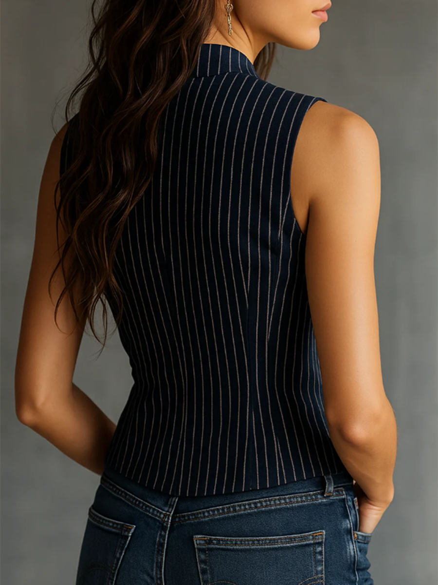 Elegant Casual Striped Stand-Collar Shirt