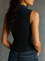 Elegant Casual Striped Stand-Collar Shirt