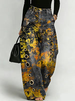 Street-style Mottled Colorful Graffiti Decorative Pattern Women's Casual Denim Pants
