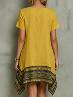 Women’s Vintag Ethnic Round Neck Short Sleeve Causal Pocket Dress