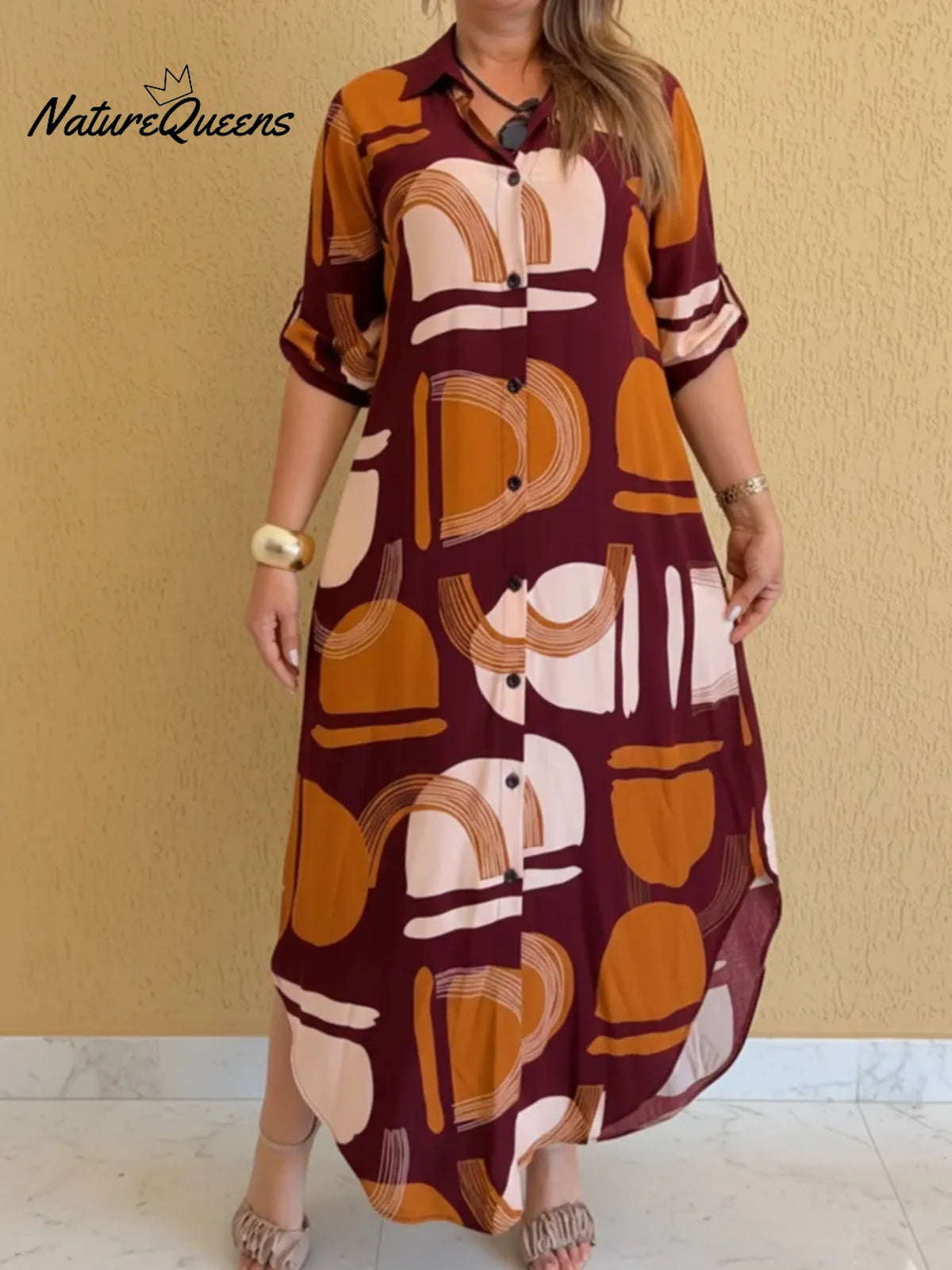 Artistic Color-block Printed Shirt Dress