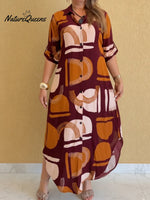 Artistic Color-block Printed Shirt Dress