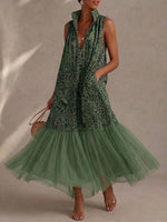 Leopard Print Mesh Hem Maxi Dress