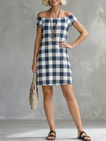 Women's Classic Plaid Off-shoulder Sleeveless Mini Dress