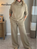 Women's Casual Turtleneck Cotton Sweatshirt And Pants Two-piece Set