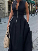 Women's Casual Zippered Maxi Sleeveless Dress