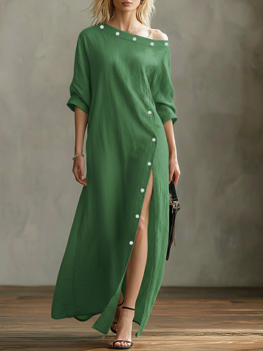 Linen And Cotton Off-the-shoulder Dress