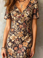 Women's Retro Floral Pattern Art Casual Cotton Short Dress