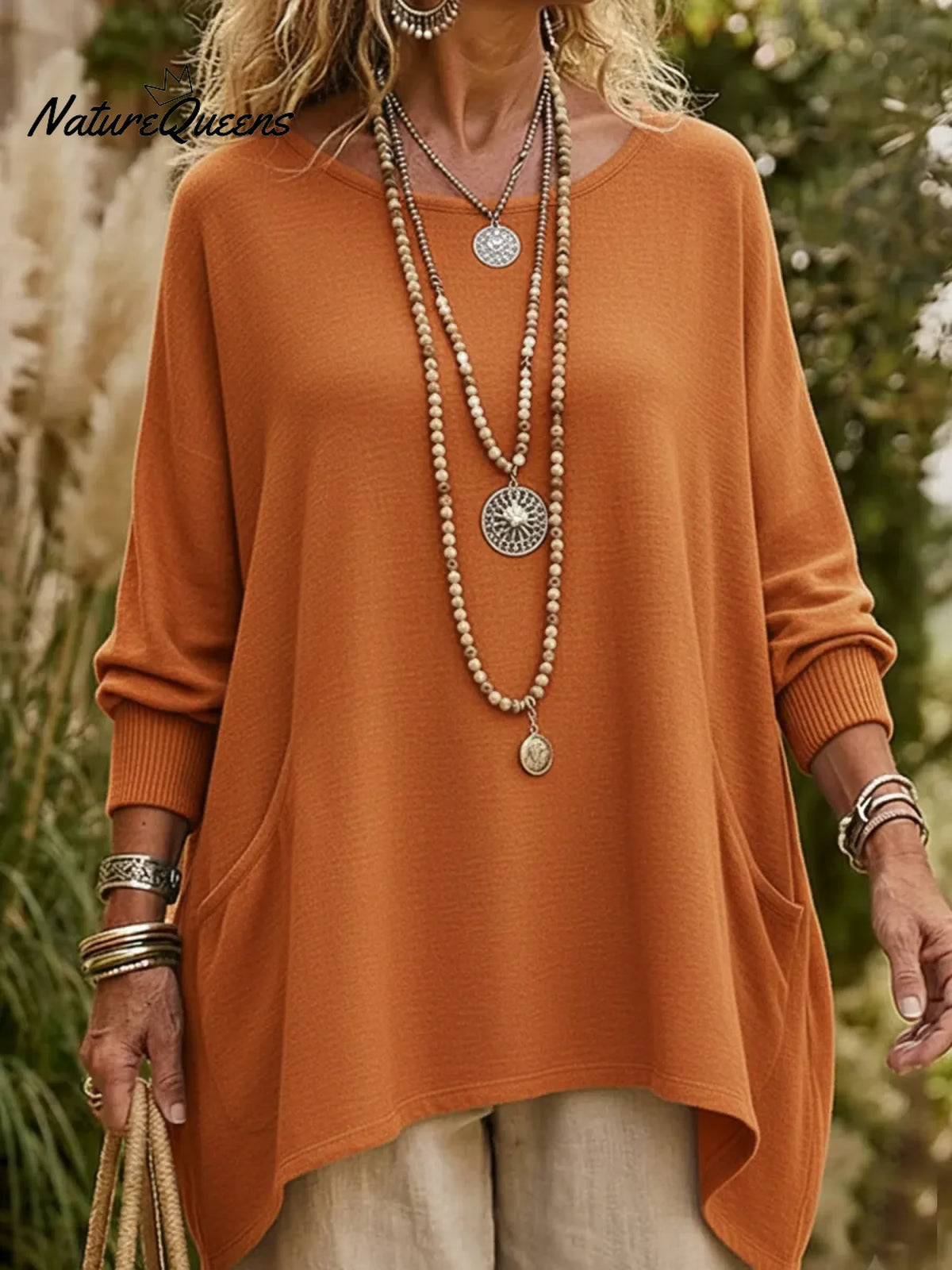 Casual Irregular Hem Pocket Sweater Pullover