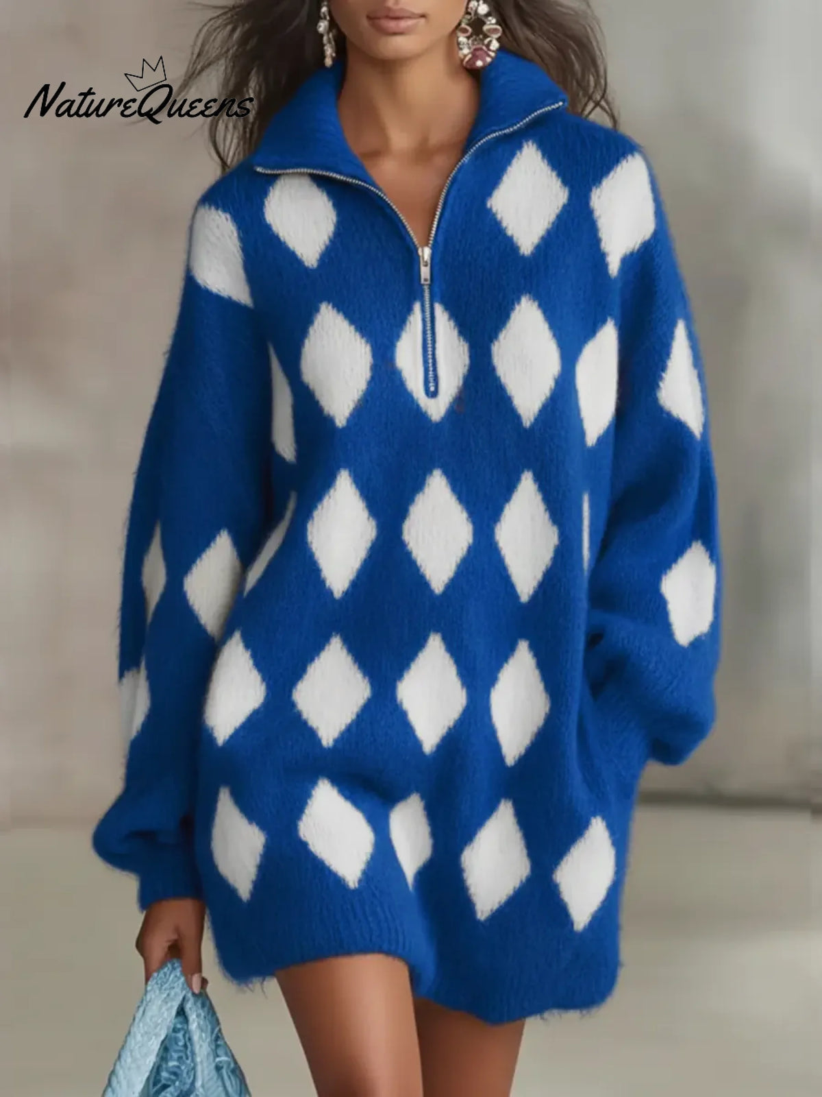 Women's Plaid Half-zip Sweater Dress