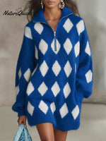 Women's Plaid Half-zip Sweater Dress