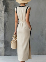 Women's Retro Black & Off-white Sleeveless Round-neck Dress