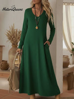 Cozy Basic Casual V-neck Solid Color Knit Dress