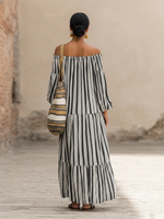 Casual Vacation Off-the-shoulder Striped Linen Dress