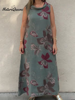 Blooming Lily Print Draped Collar Midi Dress