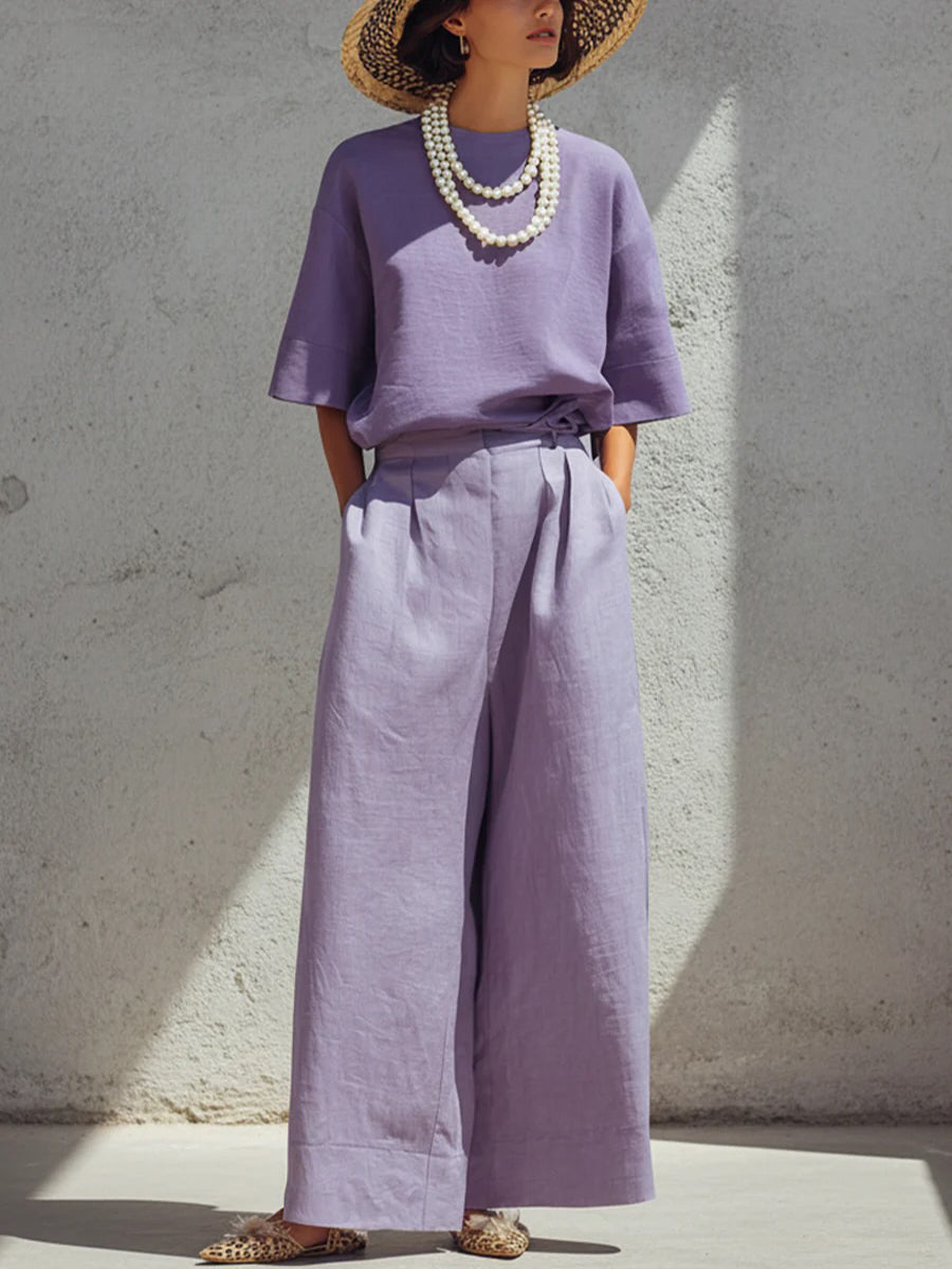 Minimalist & Elegant Solid-color Cotton-linen Two-piece Set