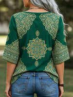 Women's Retro Floral Pattern Art Comfortable Casual Cotton Top