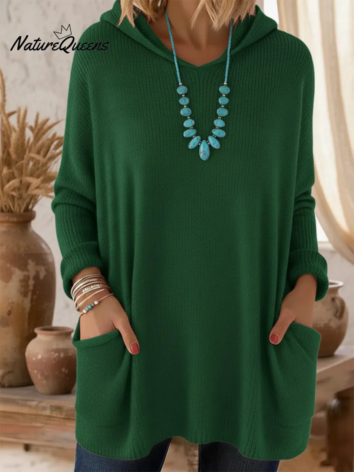 Cozy Loose Pocket Hooded Pullover Sweater