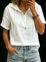 Women's Solid-color Hooded Short-sleeve Linen Shirt