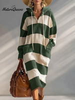 Women's Plaid Print Long-sleeved Casual Loose Hooded Knit Dress