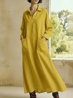 Casual And Cozy Polo-neck Loose Linen Dress