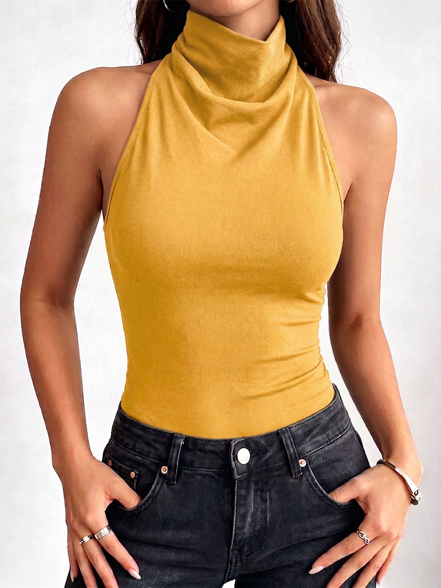 Women's Stand-collar Sleeveless Loose-fit Solid-color Casual Top
