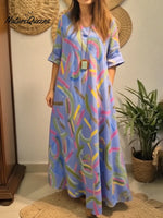 Artistic Colorful Brushstroke Print Loose Linen Dress